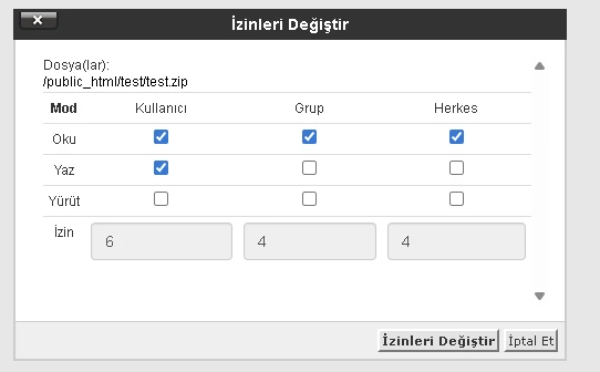 cPanel Dosya ve Klasör İzinleri