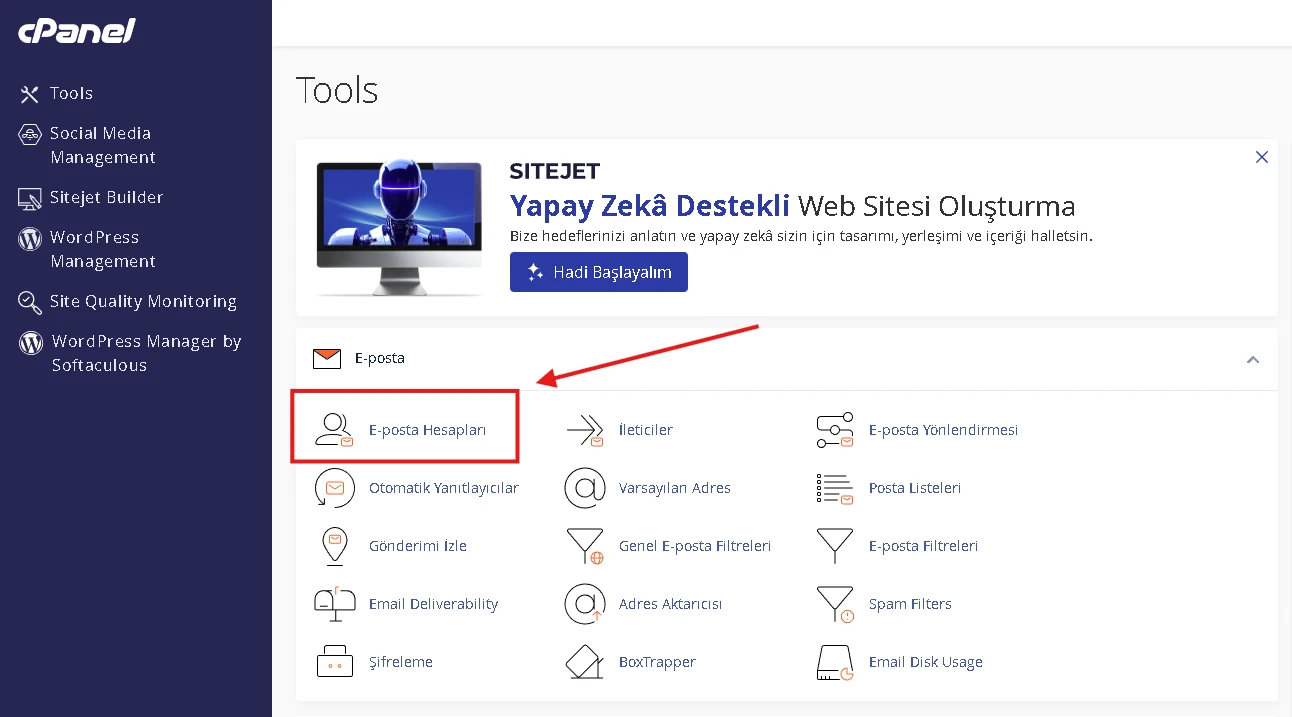cPanel’de E-posta (Mail) Hesabı Oluşturma