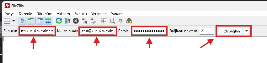 filezilla FTP giriş