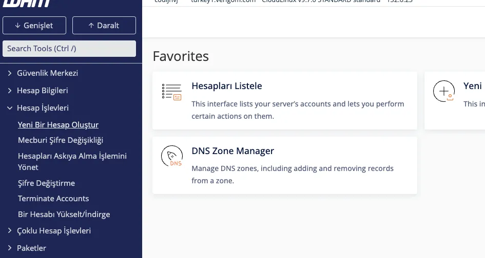 WHM panel üzerinden hosting hesabı oluşturma